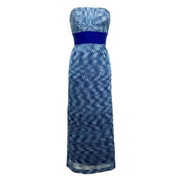 TAHARI Blue Chevron Knit Formal Maxi Dress - Women's Size 2 Gown - Picture 3 of 4